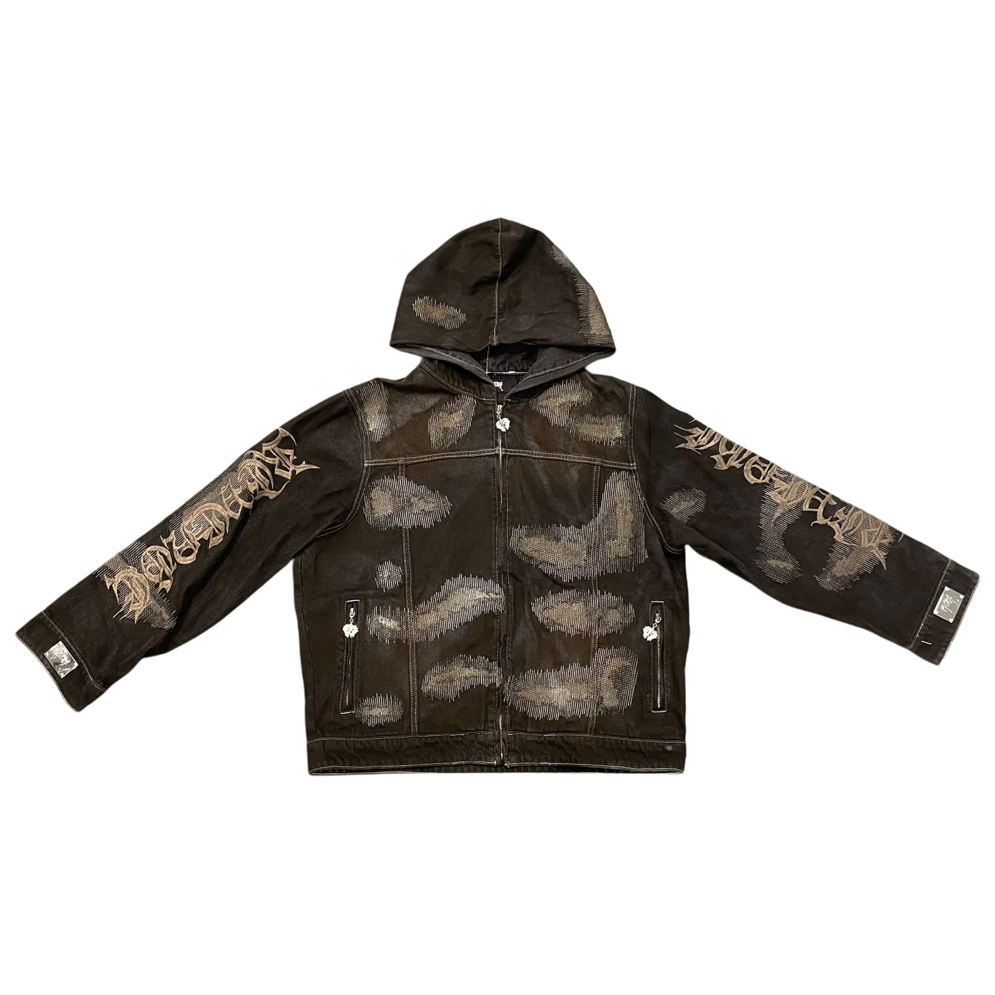 Revenge Distressed Patchwork Denim Zip Up Jacket