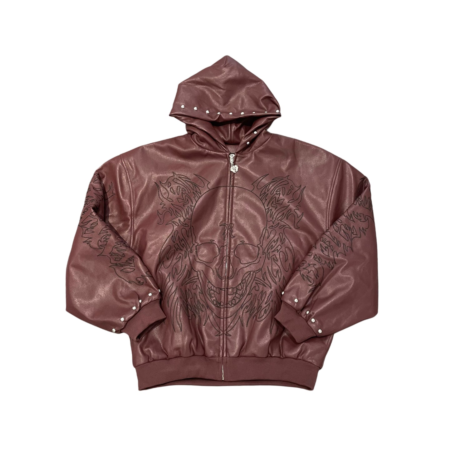 Revenge Metal Embroidered Leather Padded Bomber