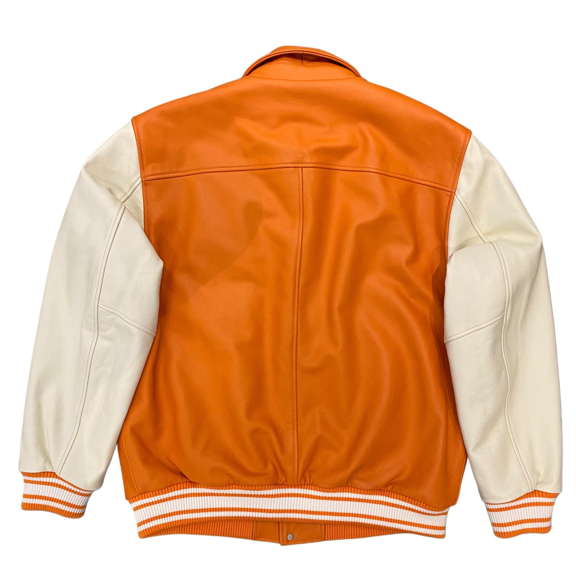 Sp5der Leather Varsity Jacket Orange