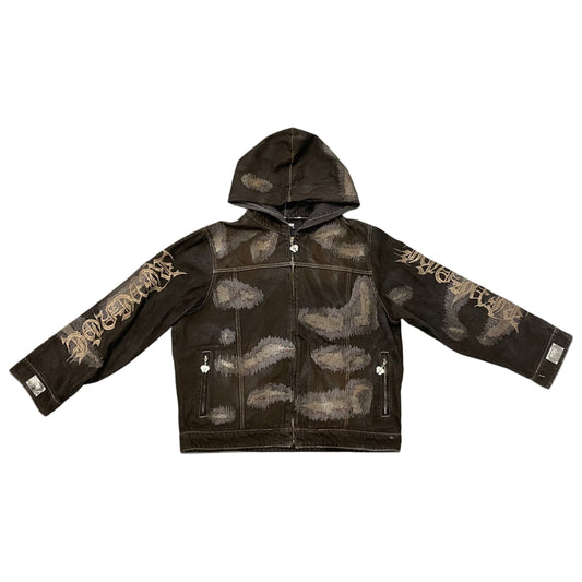 Revenge Distressed Patchwork Denim Zip Up Jacket